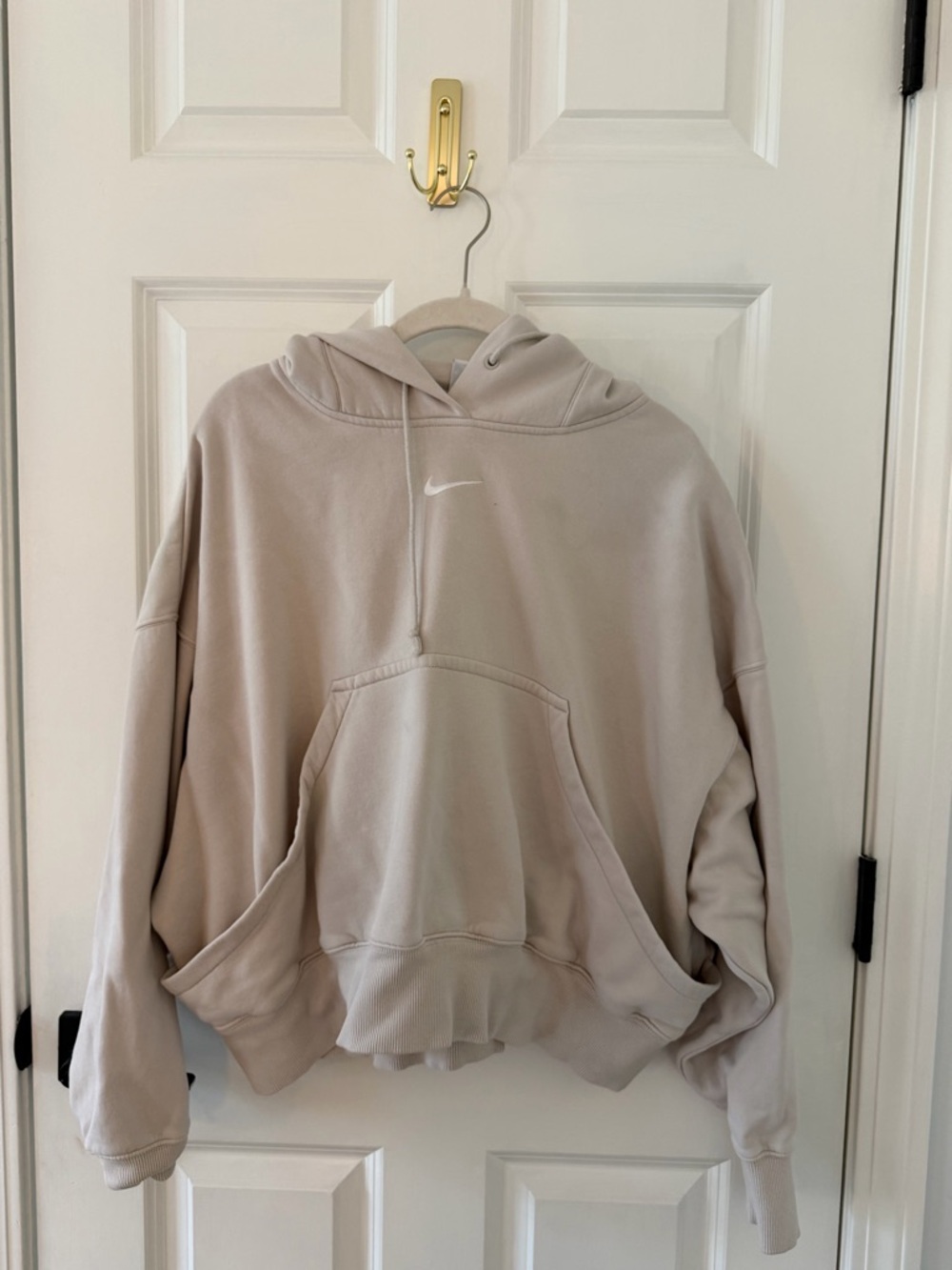Nike Light Beige Pullover Hoodie with White Swoosh